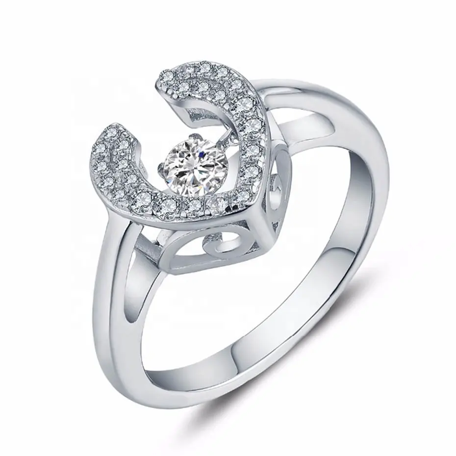 925 Sterling Silver Cincin Pertunangan untuk Wanita Perhiasan Menari Cinta Hati Cincin