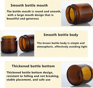 Frasco de Vidrio para Crema Cosmética de 10ml 20ml 30ml 50ml, Color Ámbar Marrón con Tapa Negra Mate, Boca Ancha - Product Image 3