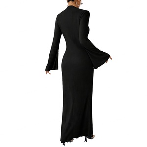 Vente en gros de robes maxi en tricot pour femmes, personnalisables, nouvelle collection automne-hiver, col rond, manches longues, coupe ajustée, style tendance - Product Image 3