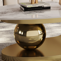 Table basse ovale moderne en marbre brillant avec base en acier inoxydable doré/noir, écologique, durable, facile à assembler, pour salon