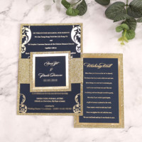 Invitations personnalisées en papier pailleté pour mariage de luxe 5*7 pouces noir RSVP cartes ventre feuille d'or texte imprimé musique ange croix