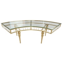 Table de salle à manger de mariage en métal courbé impérial avec plateau en verre cristal serpentin