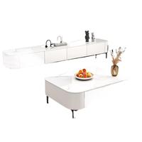 Meuble TV moderne de luxe en marbre, centre de divertissement, console multimédia, ensemble de meubles de salon avec table basse et pieds en métal