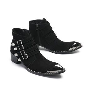 <span class=keywords><strong>Botas</strong></span> Chelsea de moda británica para <span class=keywords><strong>hombre</strong></span>, zapatos de vestir de invierno de alta calidad, puntiagudos, con cordones, piel de vaca, cuero de algodón genuino, marca - Product Image 3