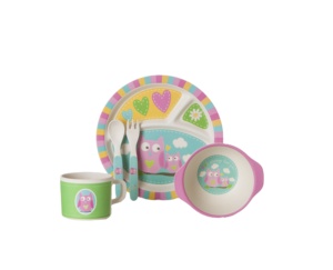 Ensemble de vaisselle en bambou écologique pour enfants, petit déjeuner, dîner, assiette divisée, vaisselle à motif animal pour des repas sains en fibres végétales - Product Image 1
