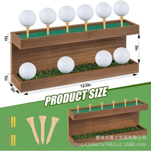 Support de rangement double couche en bois pour balles de golf, pour usage intérieur avec tapis vert et emplacements pour tees - Product Image 2