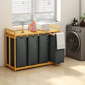 <span class=keywords><strong>Panier</strong></span> à <span class=keywords><strong>linge</strong></span> avec cadre en bambou, 200 L, <span class=keywords><strong>4</strong></span> <span class=keywords><strong>compartiments</strong></span> - Product Image 5