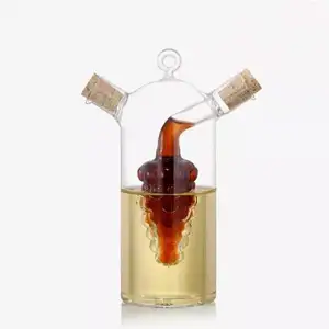 Bouteille d'huile et de vinaigre en verre créative 2 en 1 bouteille de Sauce soja cuisine nouveau Design Pot distributeur d'huile d'olive en verre à haute teneur en Borosilicate