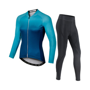Ensemble de cyclisme pour femmes à manches longues, maillot dégradé, pantalon rembourré 3D, respirant, tenue de route et VTT personnalisable pour le printemps et l'hiver - Product Image 2