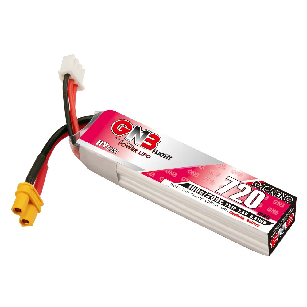 GAONENG GNB 2S 7.6V HV 720MAH 100C 200C LiPo Pin XT30 Nối FPV DRONE Emax NanoHawk Loại Dài Nâng Cấp Từ 520Mah 80c