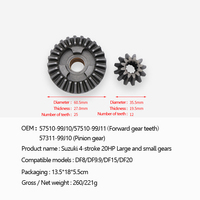 Kit de remplacement d'engrenages 57521-94401 57510-93910 57311-93910, engrenages avant et pignon inclus pour moteur hors-bord Suzuki 2 temps 15 CV