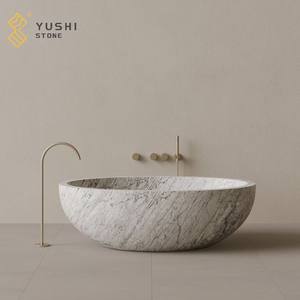 Baignoire de trempage autoportante moderne YUSHI avec égouttoir en marbre naturel de surface en pierre solide pour hôtels et bébés - Product Image 2