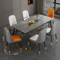 Ensemble de Meubles de Salle à Manger de Luxe au Design Moderne, Table Extensible en Bois, Chaises 6 Places Réglables, avec Accents en Marbre Résine