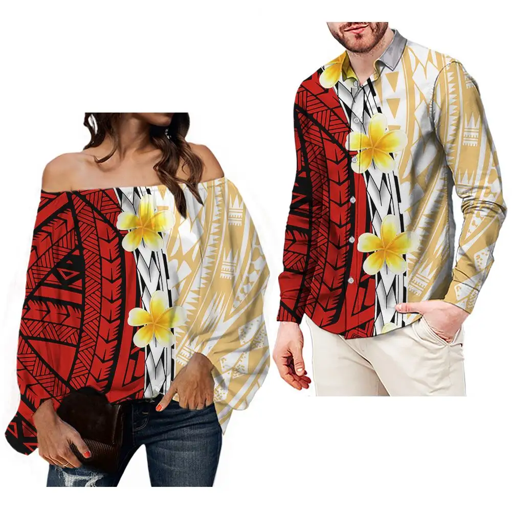 Couple Clothing Valentine's Day Gifts Off Shoulder Blouse For Women and Men Long Sleeve Shirt Polynesian Tribal Woman Blouse Big