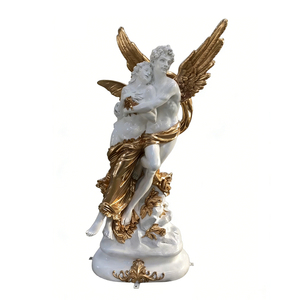 Statue de jardin vintage en fibre de verre, grande buste d'ange bébé Gavriel, style romain occidental antique, dorée, à vendre - Product Image 1