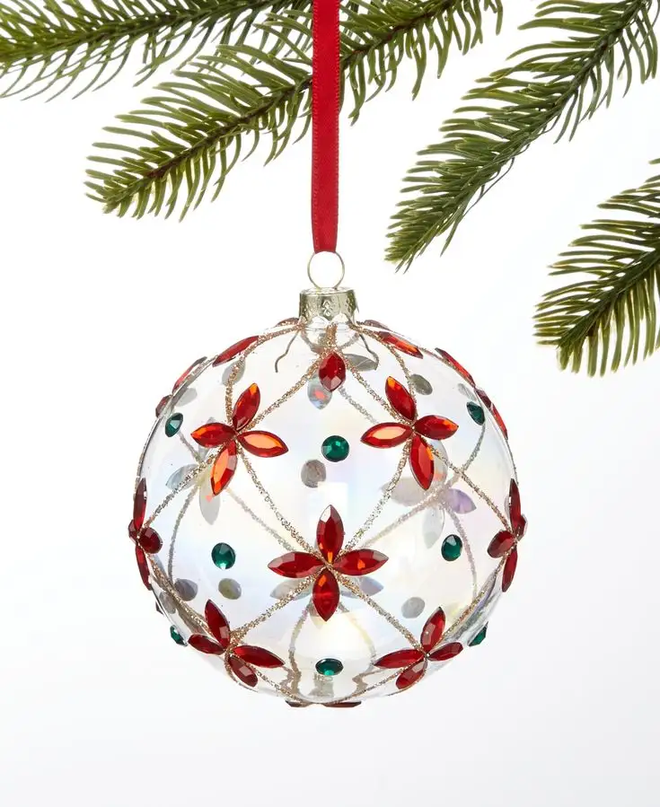 NOXINDA nuevo producto Holiday Lane renacimiento bola de cristal transparente con gemas rojas y verdes adornos navideños multicolores