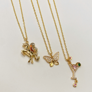 Nouveauté Collier Chaîne à Maillons en Cuivre Plaqué Or 18K Style Classique <span class=keywords><strong>Mylove</strong></span> Cheval Volant Papillon Zircon Verre à Vin Unisexe Cadeau - Product Image 1
