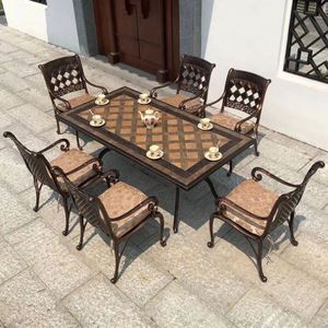 Silla de mesa para exteriores Patio Villa al aire libre Patio <span class=keywords><strong>Terraza</strong></span> impermeable Aluminio fundido Azulejo de cerámica Combinación de silla de escritorio larga - Product Image 4