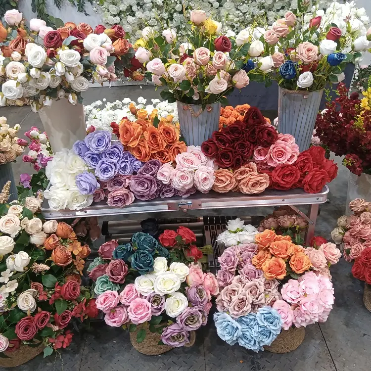 L-FB1 buquê de flores falsas de hortência de seda, flores falsas decorativas, rosas de peônia artificiais floral com rosas para venda