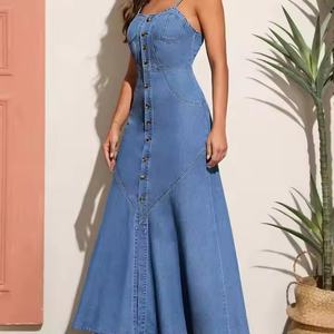 Vestido Largo sin Mangas de Mezclilla para Mujer, Nuevo Modelo 2025, Estilo Casual Moderno, Diseño Sólido con Tejido de Parches - Product Image 2