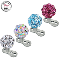 Perhiasan Tindik Kulit Freya 316L Stainless Steel dengan Kristal Bola, Micro Dermal Stud untuk Tindik Tubuh