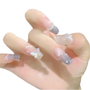 24 pezzi punte per unghie con farfalla lampeggianti in argento con chiusura a stampa completa su unghie finte artificiali Nail Art fai-da-te in stile francese - Product Image 4