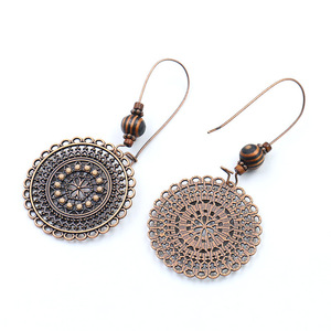Vintage Alloy <b>Drop</b> Earrings Antique <b>Bronze</b> Plated Flower Pattern Women's Jewelry - Product Image 4