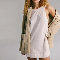 Usine de vêtements Oem couleur unie été sans manches dames robes personnalisées dos nu femmes coton lin mini robe