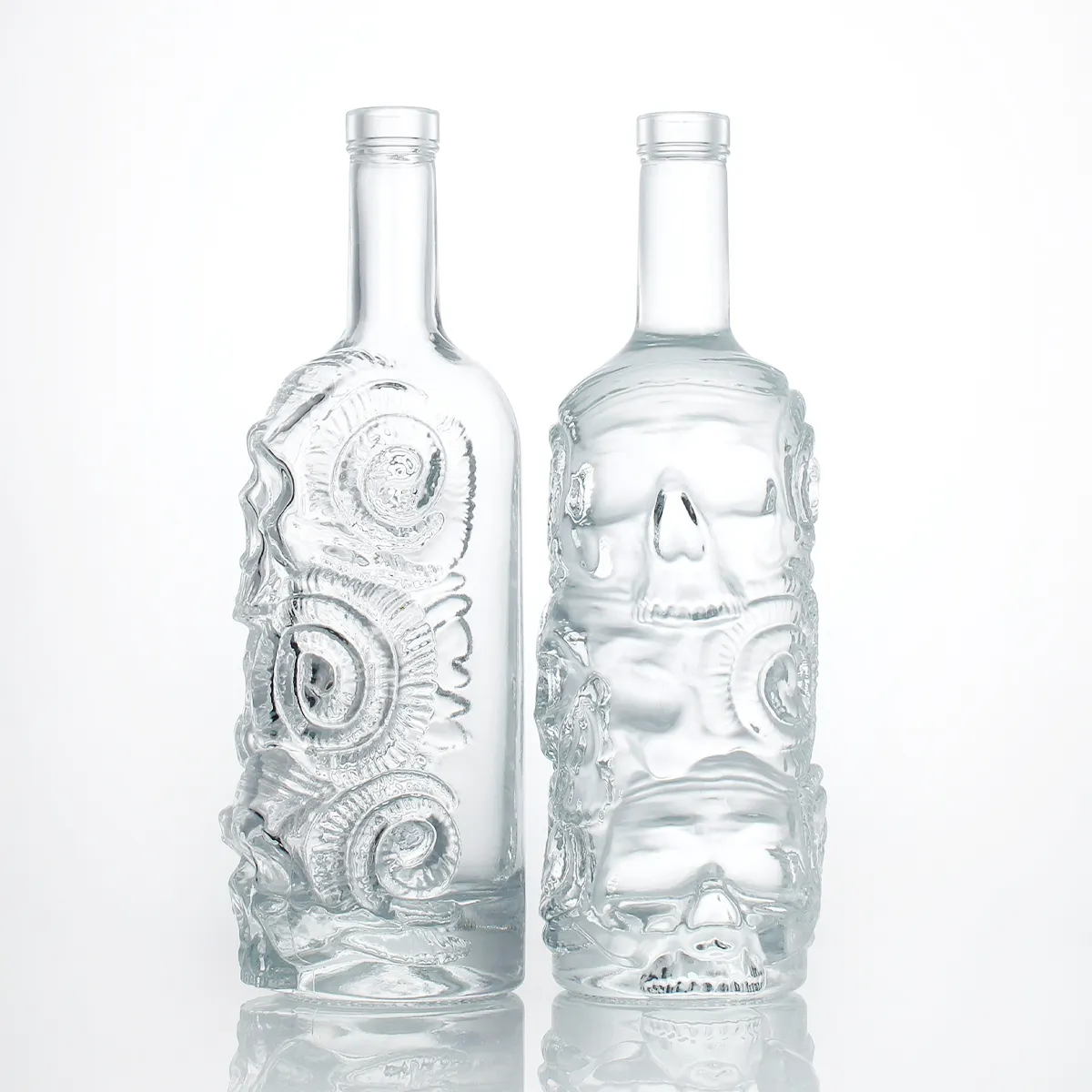 OEM shape embossed 750ml extra flint clear round skull shape spirits liquor gin vodka brandy whisky glass bottle