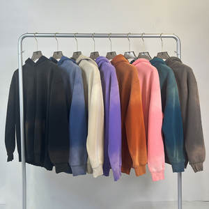 Wholesale Custom Embroidery Acid Wash <b>Retro</b> Heavyweight Gradient Hoodie Premium Oversized Zipper <b>Sweatshirt</b> Jacket - Product Image 1