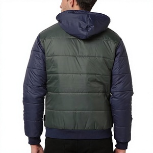 Men's Eco-Friendly High Street Color Block Hooded Puffer Jacket Winter Zipper Closure <b>Fleece</b> Knitted Polyester Fiber Filled - Product Image 2