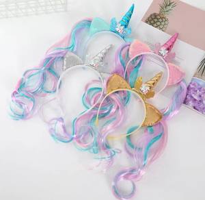 Nouvelle perruque bandeau <span class=keywords><strong>licorne</strong></span> accessoires de cheveux pour enfants dessin animé mignon petite épingle à cheveux coiffure Marbury - Product Image 1