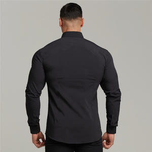 Nuovi arrivi camicia da lavoro sportiva da <span class=keywords><strong>uomo</strong></span> Slim Fit muscolare per il tempo libero manica lunga risvolto elasticizzato camicie da lavoro per ufficio - Product Image 2
