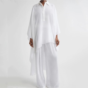 Conjunto de Pijama de <span class=keywords><strong>Dos</strong></span> Piezas para Mujer, Camiseta Larga y Pantalones Anchos con Corte de Campana, Ropa de Dormir de Lino, Nueva Moda - Product Image 1