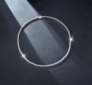 Collier tennis blanc pour homme et femme, cadeau de mariage, 4 mm, plaqué or, pyroxène moissanite, style tendance - Product Image 3