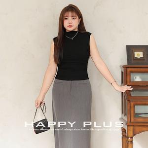Top sin mangas elegante de cuello alto Happy Plus, talla grande, cintura ajustada, tejido de punto, color liso, para mujer - Product Image 1