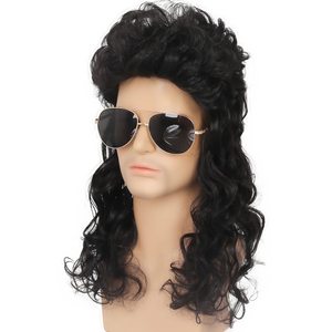 Peluca de Mullet para hombre, pelucas de pelo largo y rizado negro de los años 70 y 80, disfraces de <span class=keywords><strong>Halloween</strong></span> para hombre, pelucas de películas de TV Rocker Punk, suministros de actuación para fiestas - Product Image 3
