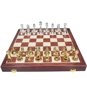 Metal Chess Set Acrylic Plating Gold Silver Chess Set Luxury Folding Wooden Box Chess Games