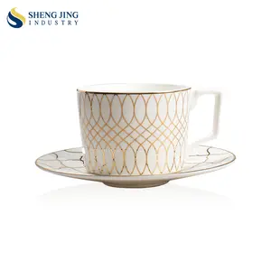 Vajilla de oro de China de hueso Simple moderna de alta calidad, juego de platillos de taza de café de cerámica para boda, restaurante, hogar