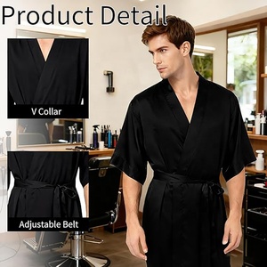 Robe de Salon Unisexe Personnalisable avec Logo, Imperméable, Noire, Douce, Type Kimono, pour Coiffeur et Barbier - Product Image 3
