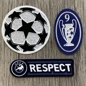 Transferencia de calor Ucl Champions League Patch Badge Respeto Manga Parche Flocado Tatami Tela Fútbol Flock Parches Fútbol Logo