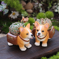 Pot à plantes succulentes en forme de chien Corgi prêt à être expédié, pot à fleurs en résine en forme de chiot avec sac porte-bonheur, pot à plantes en forme d'animal pour la décoration de la maison et du jardin