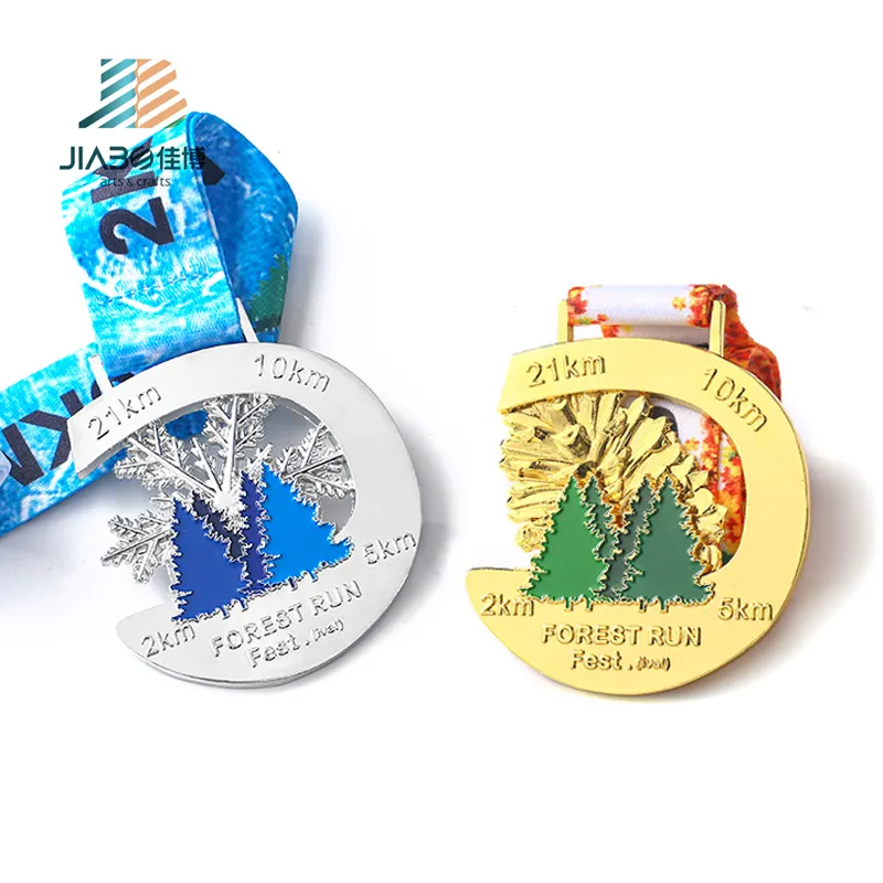 Gold Silber 3D personal isierte benutzer definierte Weihnachts mann Weihnachts baum Neujahr Schneeflocke Medaillen Wald 21K 10K Marathon Run Medaille