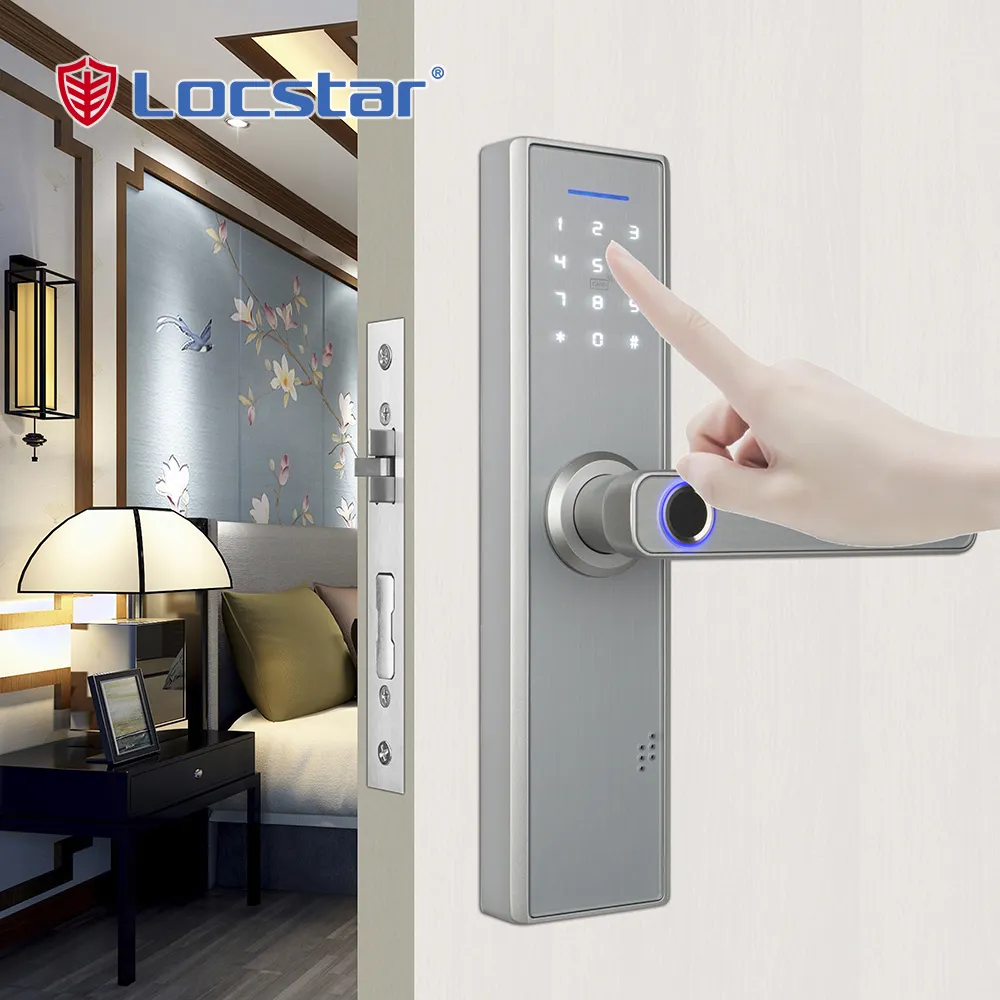 Locstar Door Handle Wifi Tuya Smartlock Rfid Digital Biometric Waterproof Deadbolt Cylinder Fingerprint Smart Locks