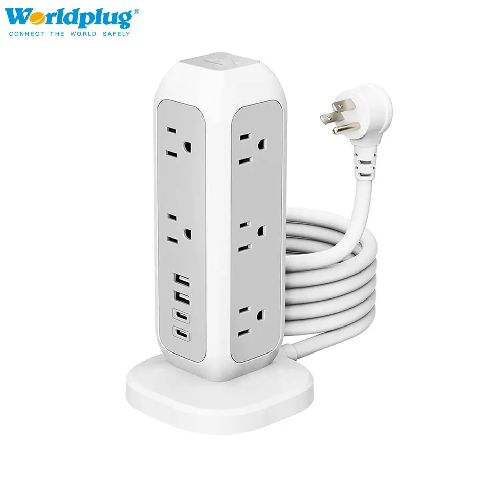 Worldplug Surge Protector Multi Plug 4 USB Type C Outlet Power Strip US Electric Extension Socket