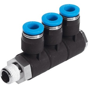 Connecteur pneumatique Qslv3 3/8 3/8 U en polyoxyméthylène, polybutylène téréphtalate, caoutchouc nitrile, laiton nickelé, alliage haute performance - Product Image 1