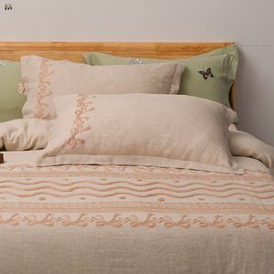 Juego de Ropa de Cama de <span class=keywords><strong>Lino</strong></span> Suave de Lujo, Funda de Edredón Personalizada, Ropa de Cama de Terciopelo, Juego de Sábanas con Bordado de Alta Costura - Product Image 1