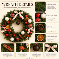 Guirlande de Noël artificielle avec nœuds en satin imprimés flocons de neige, pommes de pin, tranches d'orange séchées, boules décoratives, clochettes – Décoration durable