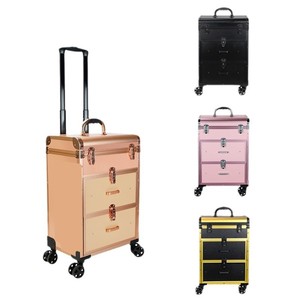 Valise de maquillage professionnelle avec roulettes, rangement multi-niveaux pour salon et usage domestique, matériau ABS, couvercle verrouillable - Product Image 2
