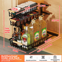 Organiseurs et étagères de rangement sous évier en métal à 3 niveaux, hauteur réglable, avec tiroir coulissant pour la cuisine
